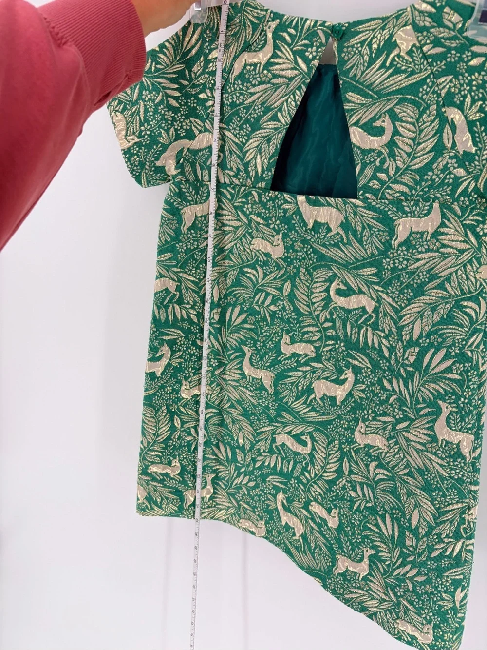 Crewcuts Girls' Short Sleeve Jacquard Dress Botanical Metallic Deer AOP